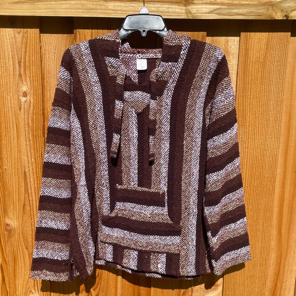 Vintage-Style Baja Hoodie / Hippie Pullover — Size Large/ Fits Like Medium